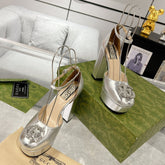 HIGH SANDAL SQUARE HEEL 12 CM IN SILVER CALFSKIN